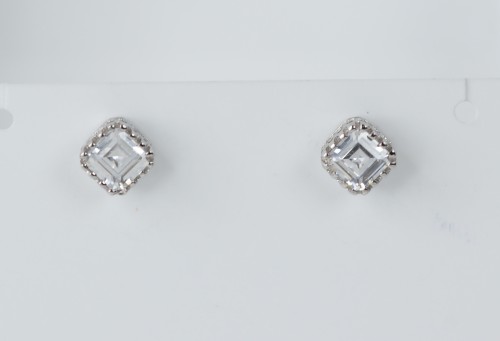 Sterling Silver Square CZ Stud Earrings